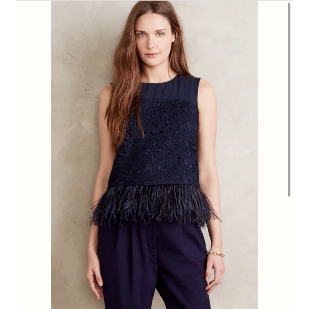 Anthropologie Feather Fringed Top